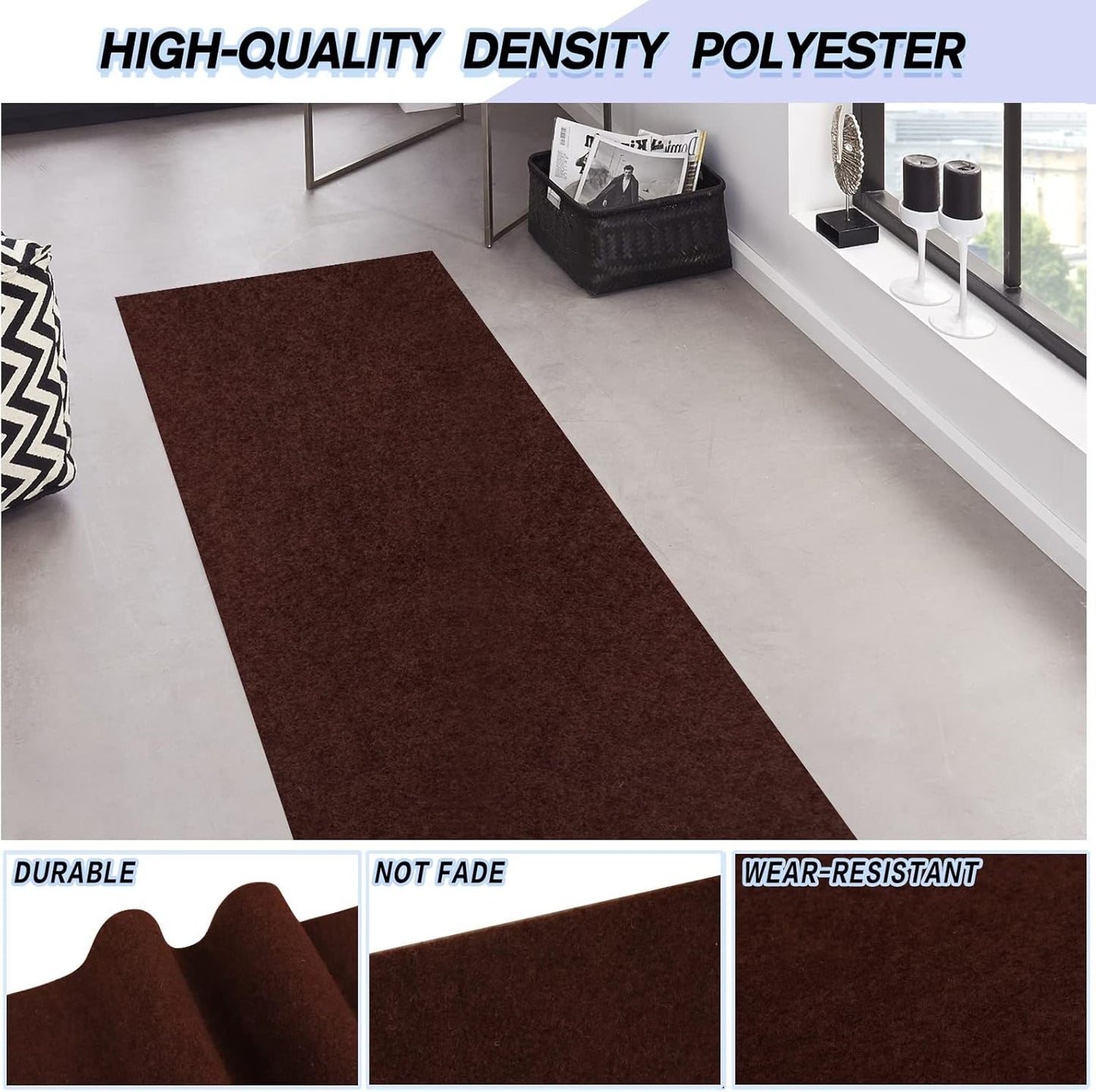 Custom Size Backed Non-Slip Area Rugs Runner, Easy Clean, Waterproof Runner Rugs for Hallway Entryway, Kitchen, Laundry, 4FT x 70FT, Brown