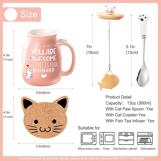 Thank You Gifts for Women Cute Cat Coffee Mug Birthday Friendship Gifts for Women Cat Lovers Kawaii Stuff Funny Tea Cup White Elephant Gifts For Adult Female Sister Mom Wife Coworker Bestie Bff