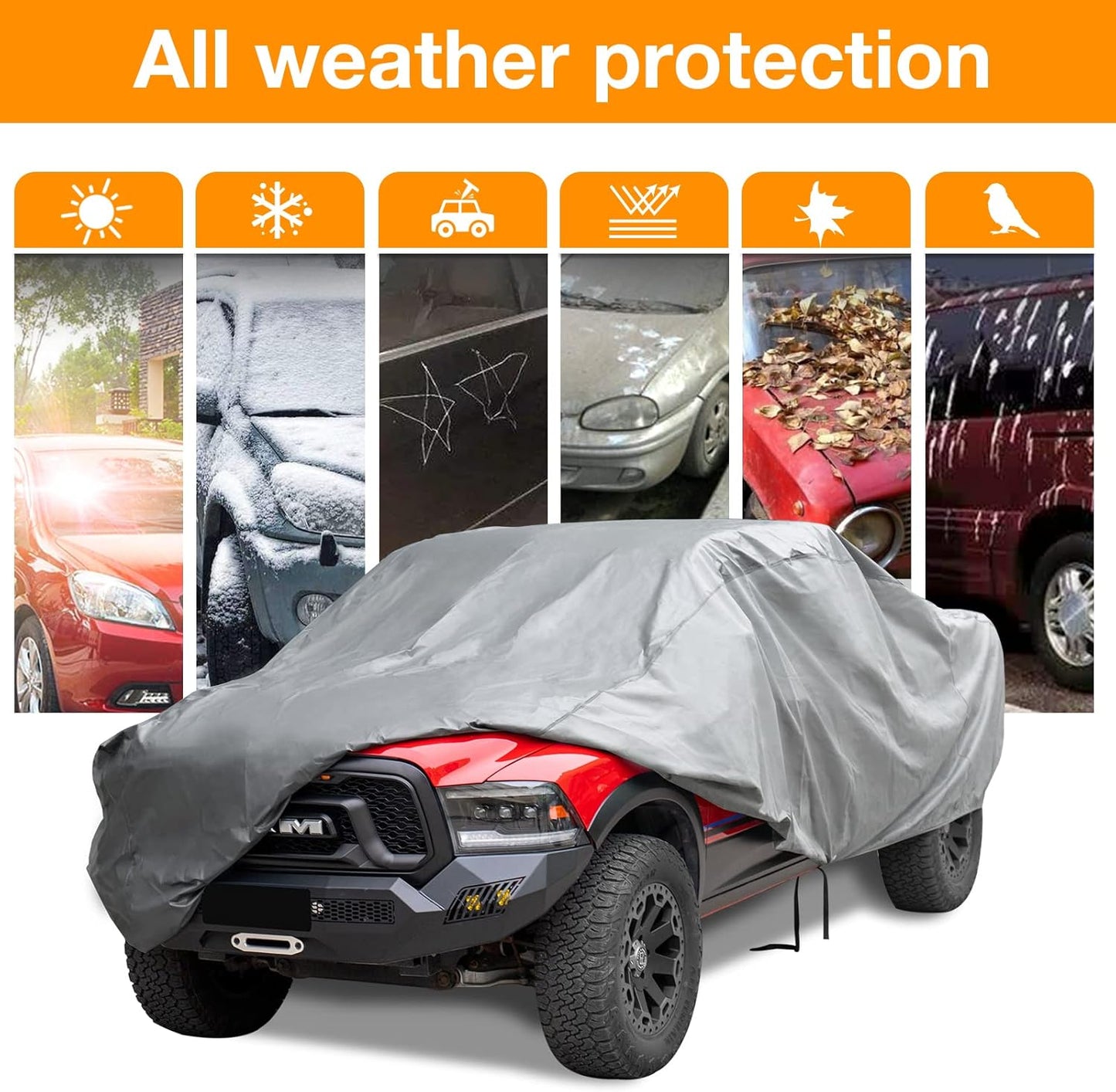 XCAR Ultra Light Waterproof Truck Car Cover for Automobiles All Weather Protection, Windproof & Breathable, Fits Cars Up to 232"