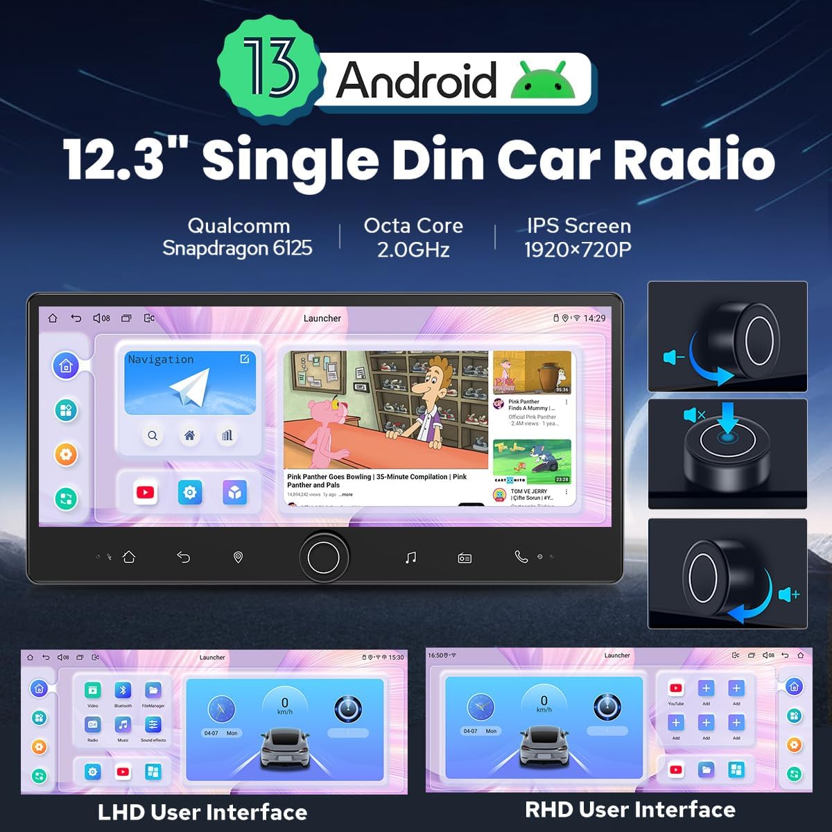 Joying 12.3" Single Din Touchscreen Radio Android 13 Head Unit with Carplay and Android Auto Detachable Car Stereo with Bluetooth, AM/FM, Subwoofer Output, GPS, Video in(JY-HTS03N8)