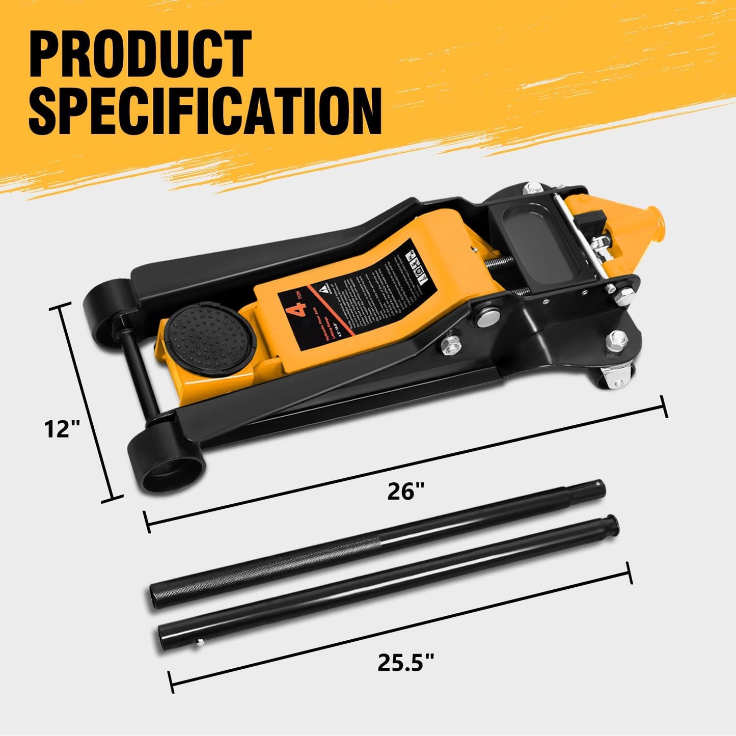 DNA MOTORING Low Profile Hydraulic Trolley Service/Floor Jack, 4 Ton (8000 lbs) Capacity, Lifting Range 4.5"-20", Orange, TOOLS-00307-OG