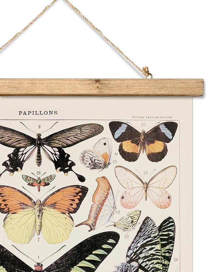XIAOAIKA Vintage Butterfly Hanging Poster with Wooden Frame, Retro Style Wall Decor Art Painting, Patterns Printed on Linen Without Fading, Ready to Hang (12 x 16)