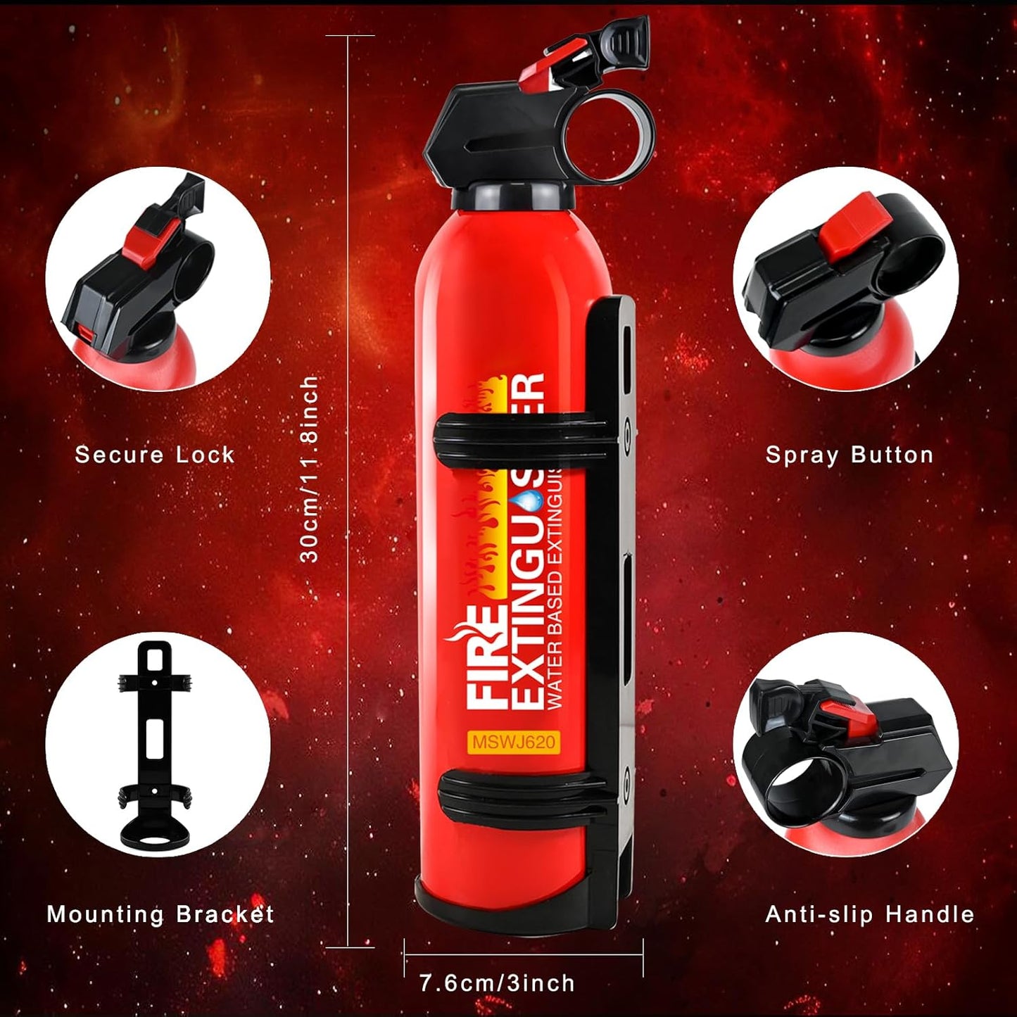 6 Pack Fire Extinguisher for Home with Mount - Upgraded 8-in-1 Portable Fire Extinguisher for Car Vehicle Boat House Kitchen, Water-Based Fire Extinguisher for A, B, C, K Fires