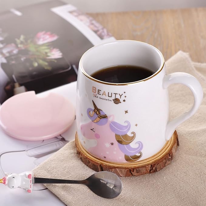 VanEnjoy Ceramic Unicorn Coffee Mug Tea Cup with Spoon,13oz(380ml)