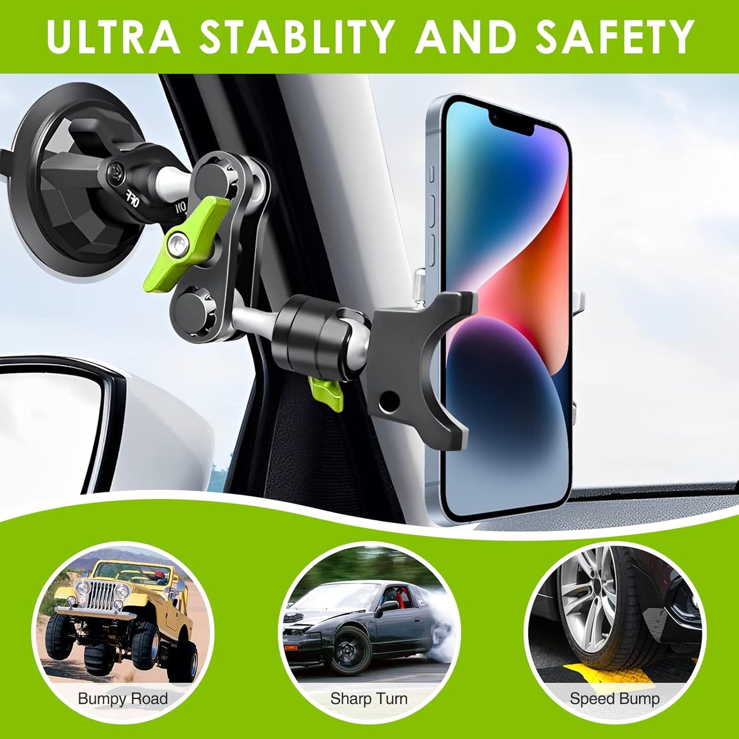 Suction Cup Phone Mount 360 Rotating Universal Ball Head Arm for Car Dashboard Windshield Vehicle Sunroof (Black)