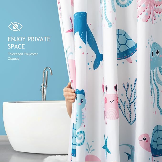 Vimorco Sea Turtle Shower Curtain, Dolphin Shower Curtains for Bathroom, Waterproof Quick-Dry Polyester Fabric White Shower Curtain, Ocean Animals Octopus Whale Bath Curtain Bathroom Decor, 12 Hooks