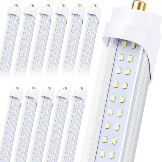 12-Pack, 8 Foot LED Bulbs, 100W 15000lm 6000K Cold White, Super Bright, T8 T10 T12 LED Tube Lights, FA8 Single Pin LED Lights, Clear Cover, 8 Foot LED Bulbs to Replace Fluorescent Light Bulbs