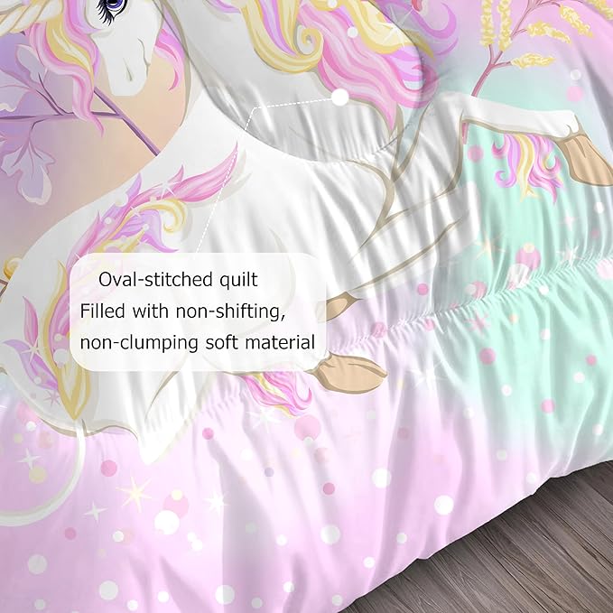 Unicorn Comforter Set Twin: Pink Purple Rainbow Unicorn Twin Bedding Sets for Girls Stars Cute Quilt Bed Set for Kids Teens Toddler Room Decor 1 Comforter & 1 Pillowcase