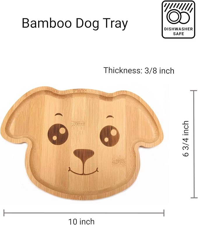4915, Bamboo Food Plate for Snacks Appetizer Fruit Vegetable | Children Meal Plate | Picnic Kitchen Party | Eco-Friendly Plates, Dog Face Shaped, 9.75"X6.75", 1 Pack
