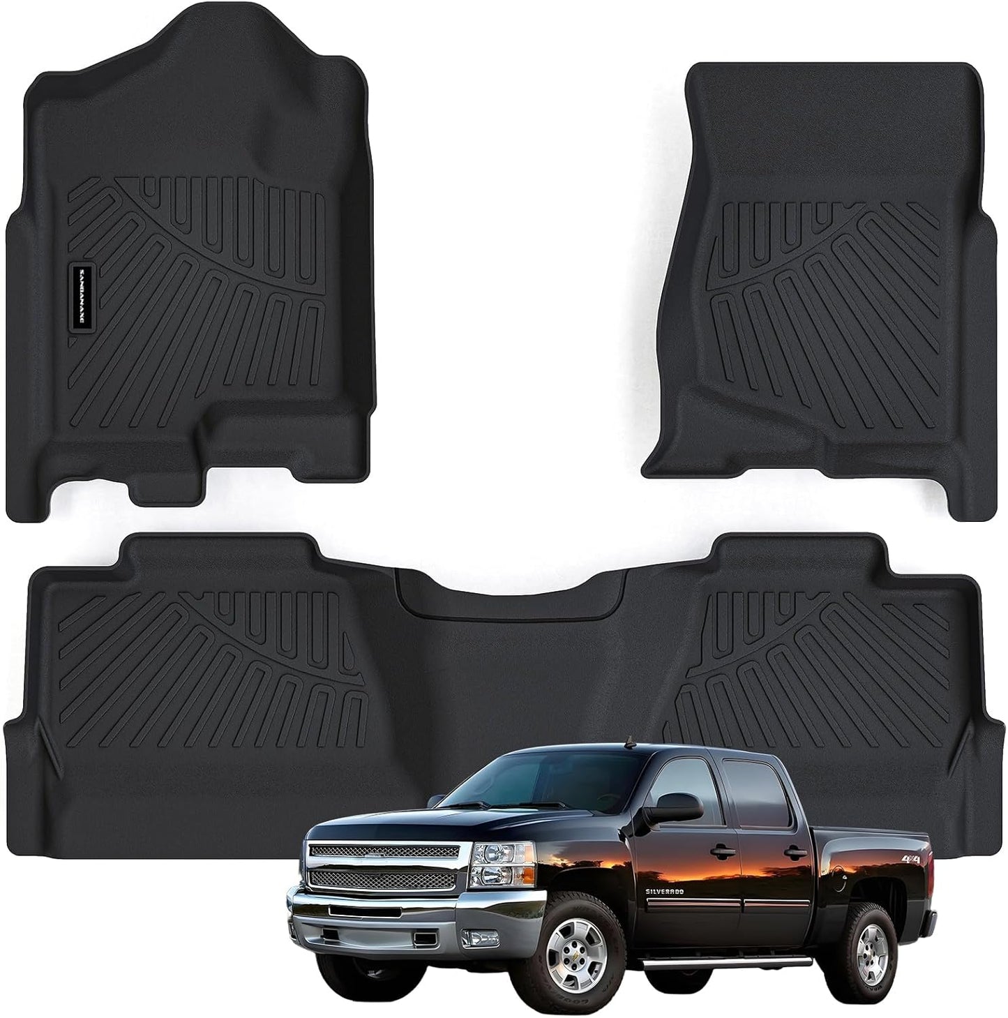 Floor Mats for 2007-2013 Chevy Silverado & GMC Sierra 1500 Crew Cab 2007-2014 2500/3500 HD TPE All Weather Full Cover Protection,Front & 2nd Row