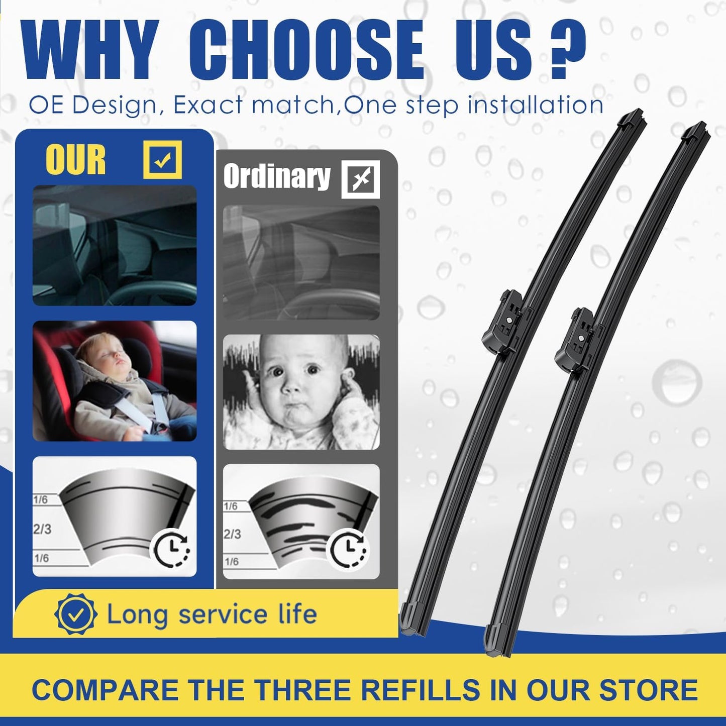 2 wipers Replacement For 2010 2011 2012 2013 2014 2015 2016 2017 GMC Terrain Chevy Equinox Original Equipment Windshield Wiper Blades Set - 24"+17" (Set of 2) Top Lock