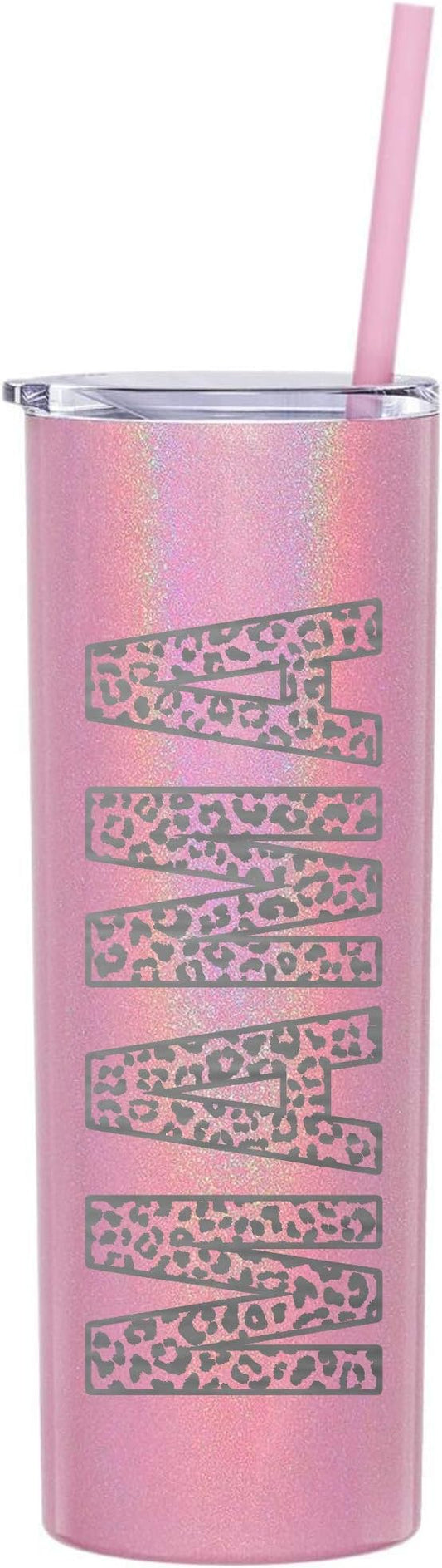 The Crafty Engineer Leopard Print MAMA Tumbler - 20 oz Laser Engraved Mom Gift (Pink Magic)
