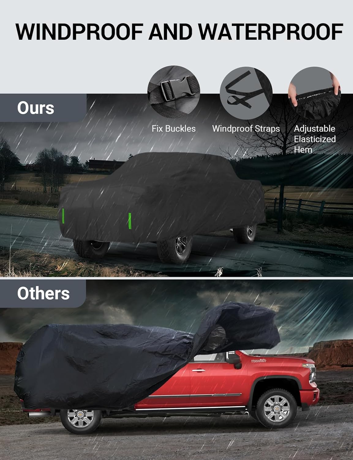 Proadsy 2025 Upgrade Car Cover Compatible with GMC Sierra 1500 Crew Cab Pickup 6.6 Feet Bed 2019-2024 2025 Windproof All Weather Waterproof Sun Rain UV Dust Snow Protection Outdoor Covers