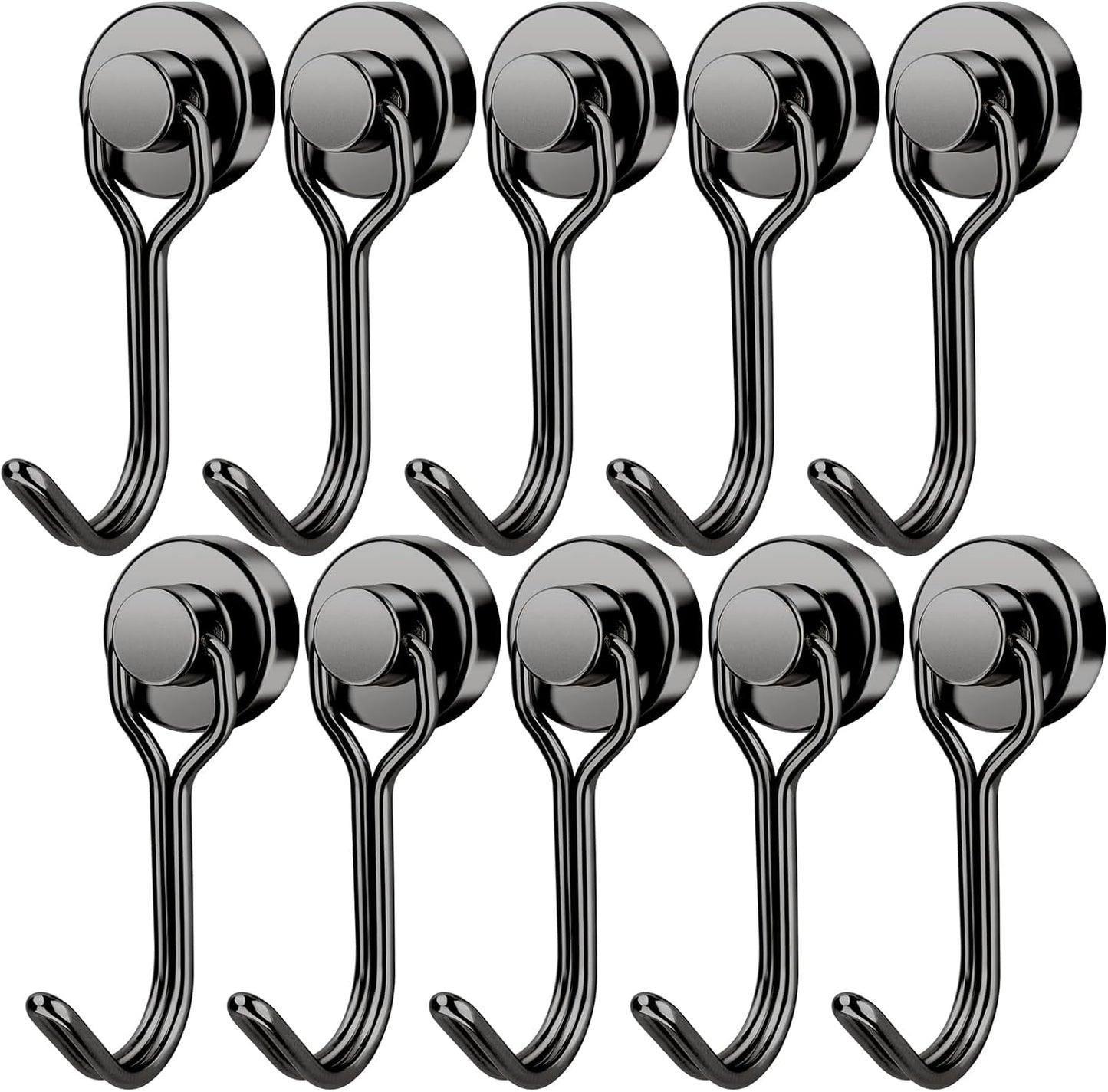 FINDMAG Magnetic Hooks, 30lbs+ Strong Magnetic Hooks Heavy Duty 2025 Criuse Ship Essentials, Black Refrigerator Magnet Hooks for Hanging, Office, Grill, Kitchen, Beach Vacation - 10 Pack