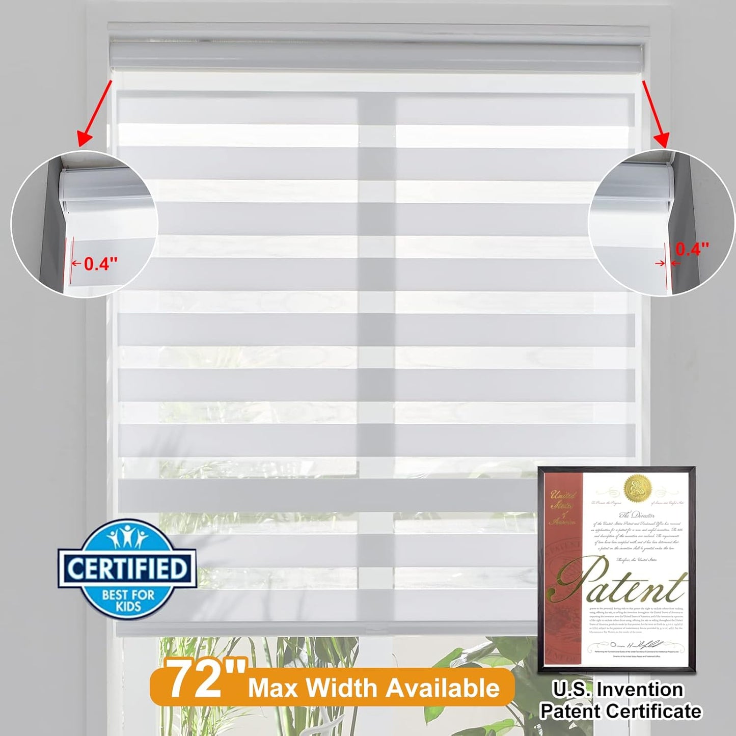 Persilux Cordless Zebra Blinds for Indoor Windows, Free-Stop Zebra Blinds Cordless, Light Filtering Sheer Shades Dual Layer for Day and Night, Zebra Roller Shades for Home (35.25" W X 47" H, White)