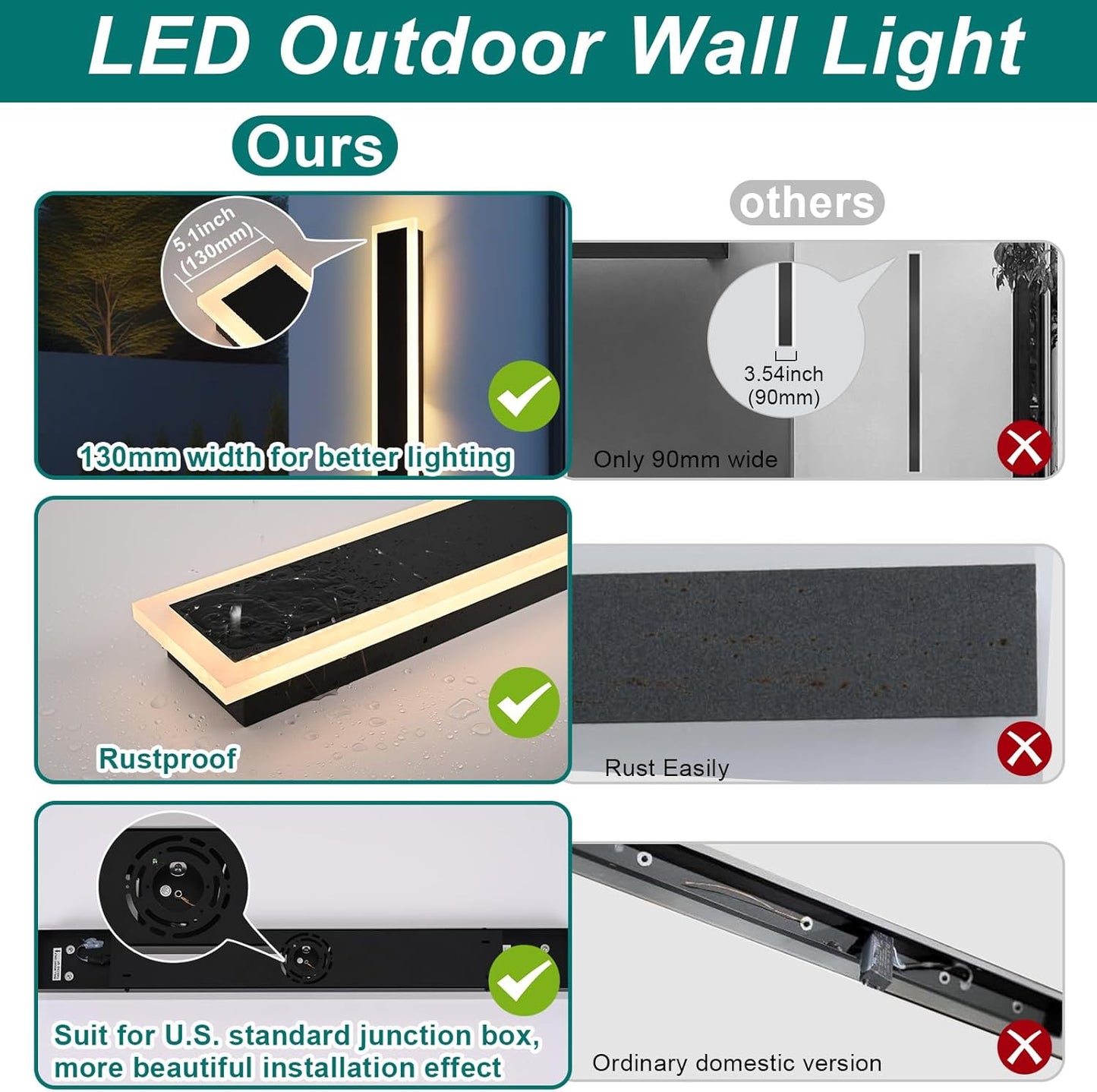 2 Pack Modern Outdoor Long Wall Lights Fixture,40 inch Outdoor LED Wall Sconce Light,Dimmable Outside Wall Led Linear Lights,Exterior Lighting Fixtures for Garage,Porch,Patio,Front Door