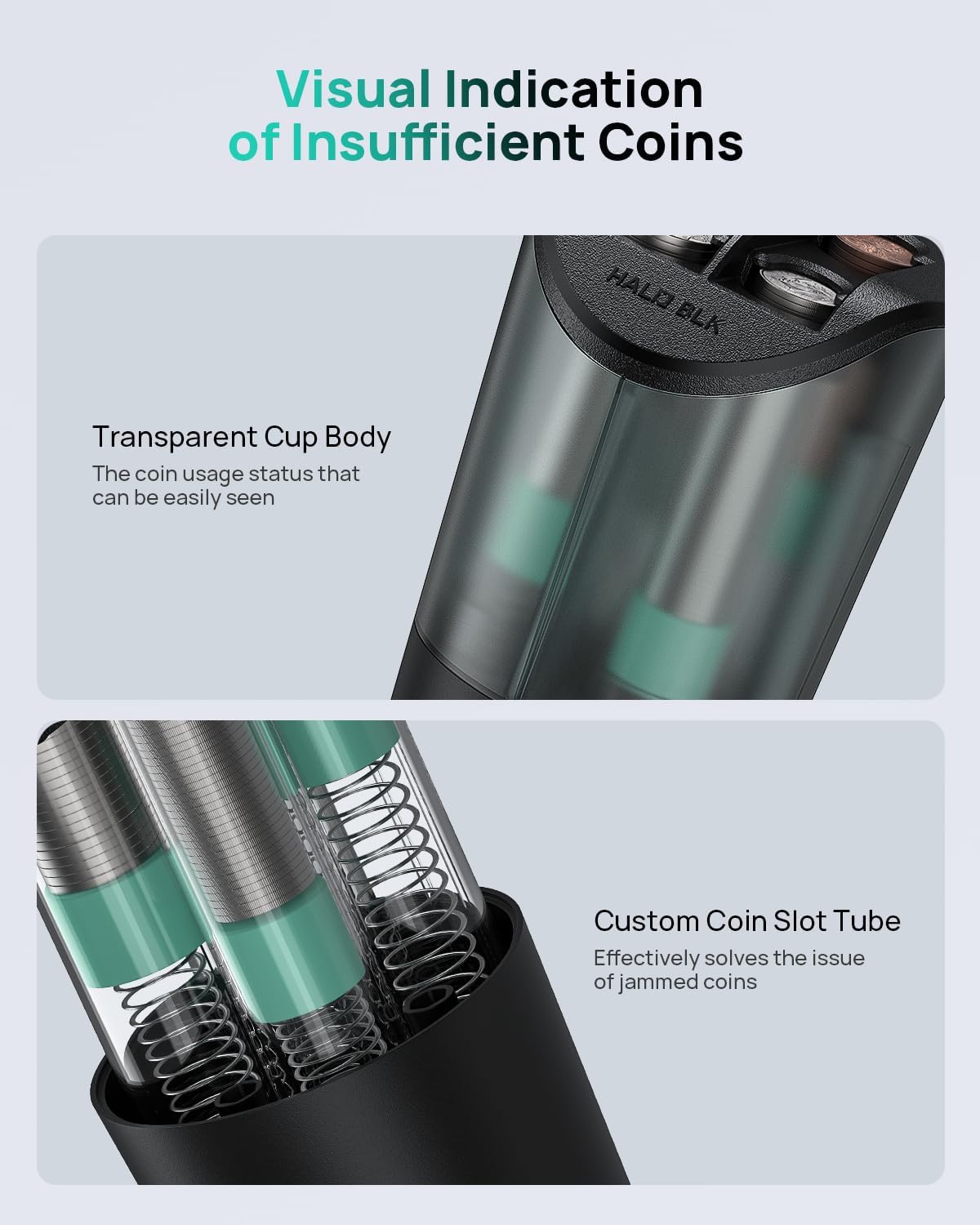 HALOBLK Large Capacity Coin Holder for Car Change Organizer, Compatible with Most Vehicles & Trucks, Black-2Pack