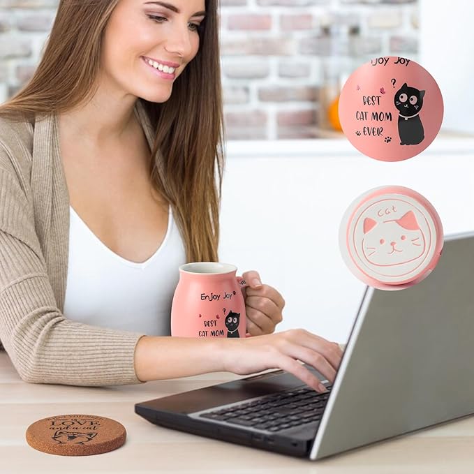 Best Mom Ever Coffee Mug Mothers Day Gift for Mom from Daughter Son, Novelty Coffee Mug for Mama Birthday Gifts for Women, Her, Wife, Sister, Grandma, Cute Cat Ceramic Coffee Mug with Spoon, Pink
