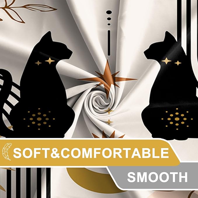 AWERT Boho Mid Century Cute Cat Shower Curtain for Bathroom with Hooks Minimalist Abstract Fabric Shower Curtain 60x72inch