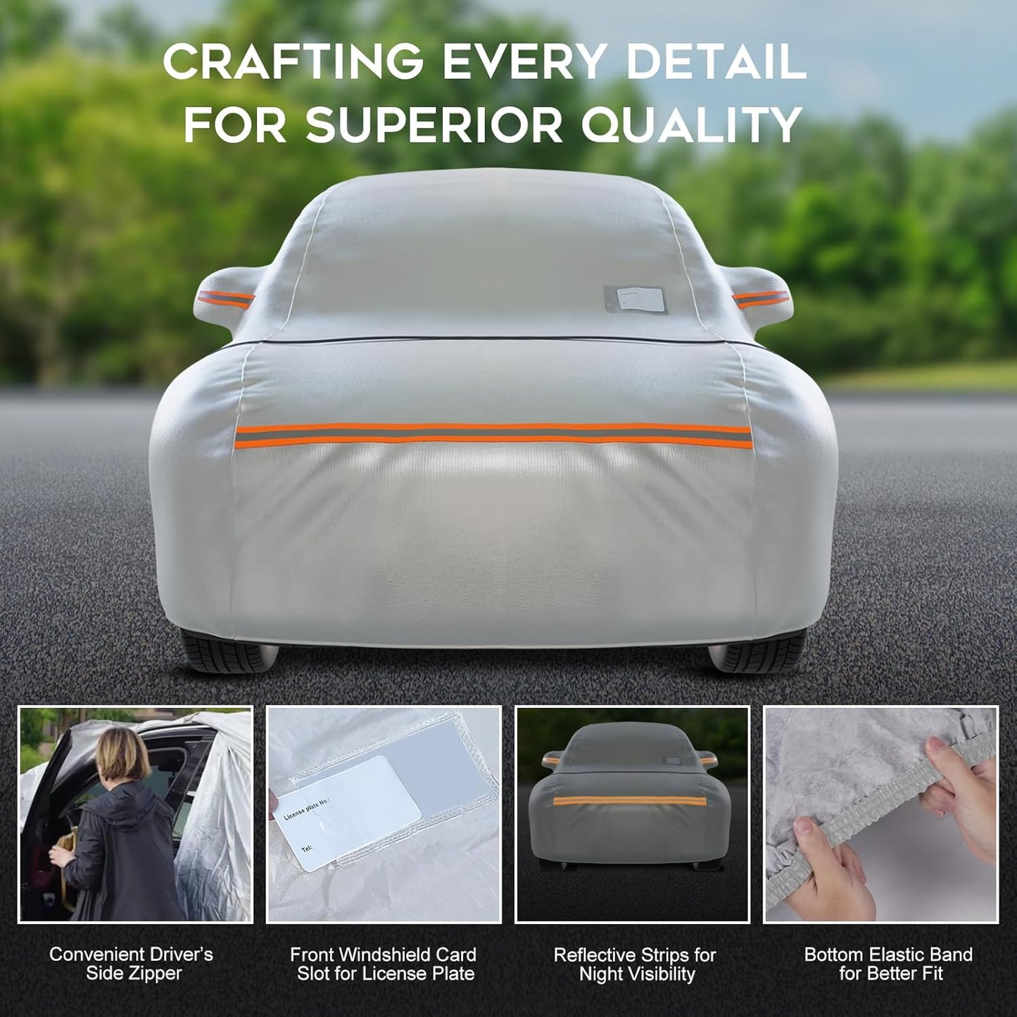 Waterproof SUV Car Cover: 6-Layer Protection from Rain, Snow, UV & Dust - Universal Fit up to 177 inches with Zipper Door & Windproof Straps for Outdoor, Garage, Travel Use, Silver