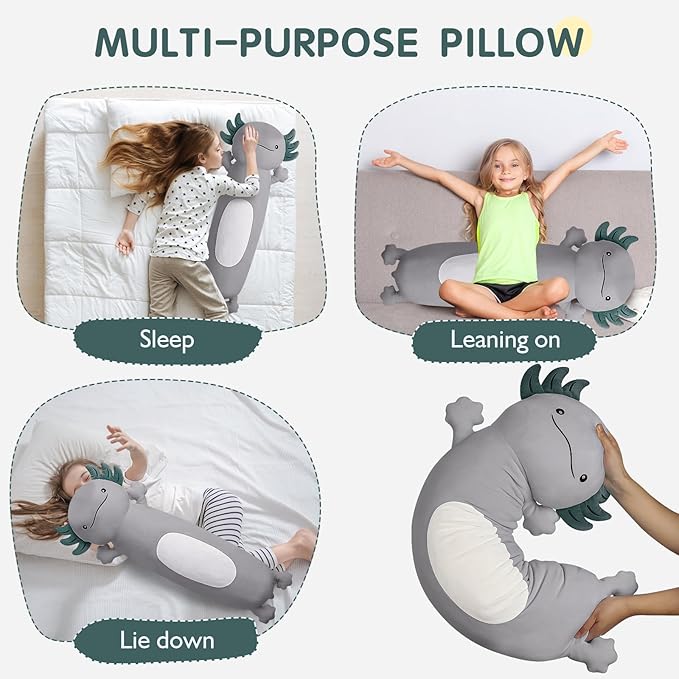 22 inch Cute Giant Grey Axolotl Plush Soft Body Pillow, Large Axolotl Stuffed Animals Toy, Squishy Plushies Gifts for Kids Boys Girls Birthday