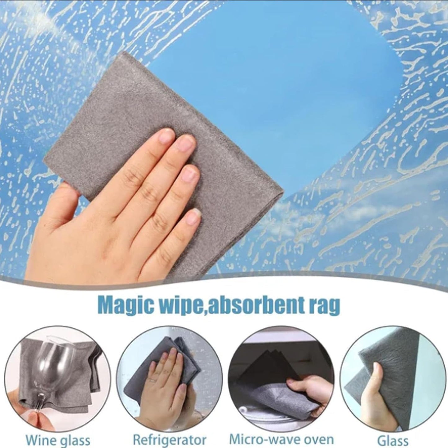 FETNHU Non-Woven - Super Absorbent 11.8" x 11.8" Lint-Free Cleaner, Reusable Thickened Magic Cleaning Cloth, Multipurpose Magic Cloths for Cleaning Glass, Cars, Kitchen, Window, Mirrors (10PCS-Black)