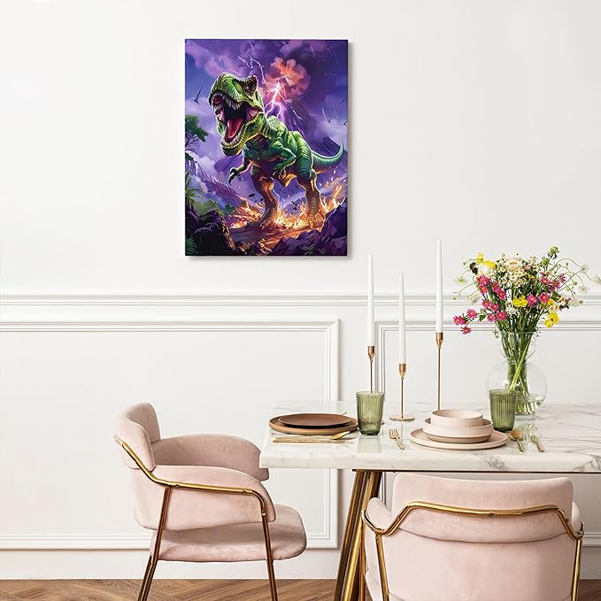 Tourrest Dinosaur Decor Wall Art T-Rex Wall Decor Dinosaur Poster 16"x24" Modern Contemporary Art Print Painting Framed Artwork for Living Room, Bedroom, Bathroom, Office, Kitchen, Dining Room