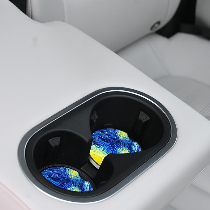 The Stars Car Coasters Pack of 2,Absorbent Ceramic Car Coasters Set for Women/Men,Drink Cup Holder Coasters,with A Finger Notch for Easy Removal