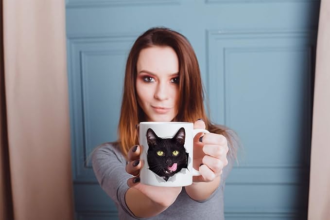 Winston & Bear Thirsty Black Cat Coffee Mug - Funny Ceramic Coffee Mug Gift for Cat Lovers - Cute Novelty Cup for Men and Women (11oz)