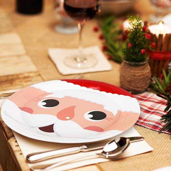 Whaline Christmas Paper Plates Santa Elf Disposable Plates Red Green Cute Xmas Dinnerware Plates Set 9 Inch for Winter Holiday Party Supplies Table Decor, 40Pcs