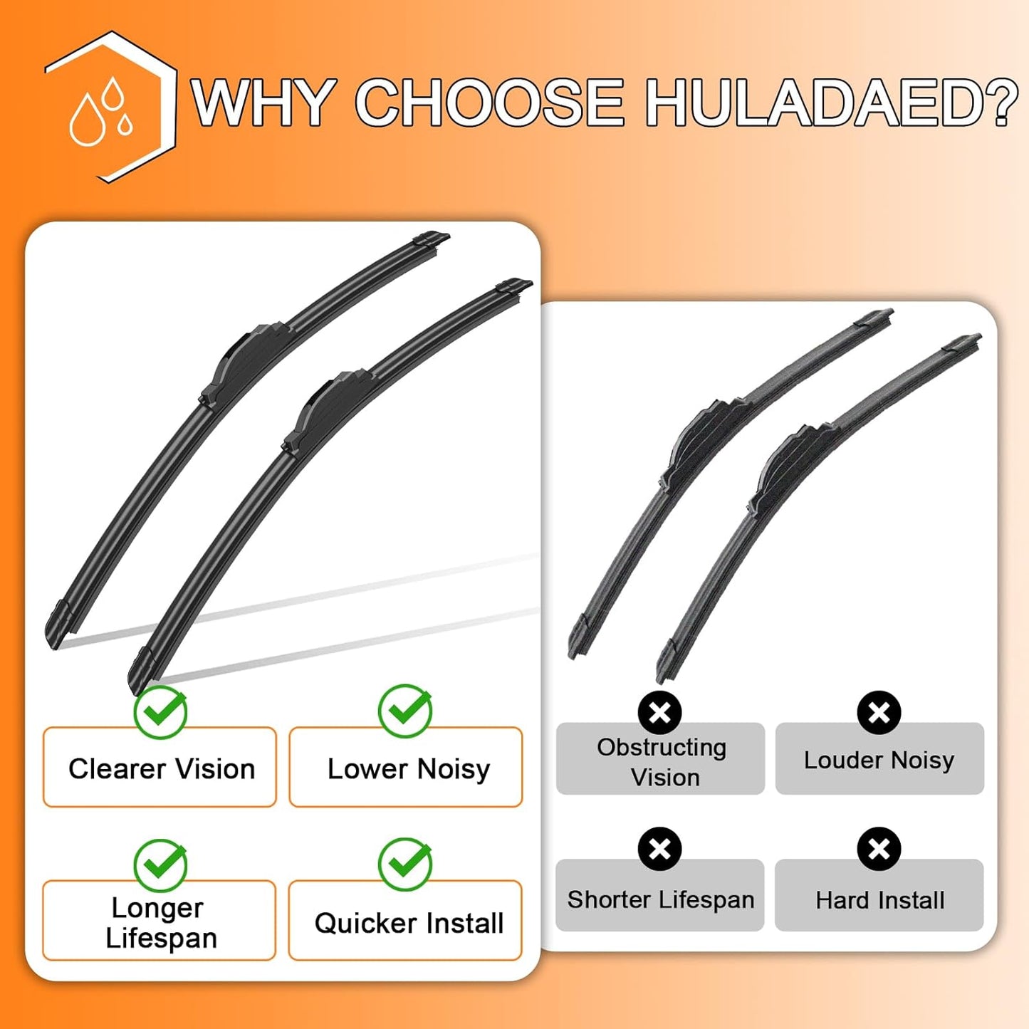 HULADAED® 24'' 14'' 9'' Windshield Wipers Replacement for Chevy/Chevrolet Spark 2022-2016,Silicone Front Rear Wiper blades for MY Car-All Weather & Quiet(3 PACK)