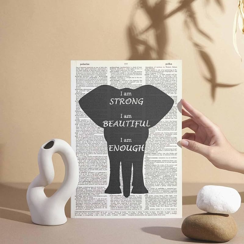 Black Elephant Dictionary Art Print - Inspirational Quotes Upcycled Vintage Wall Decor Dictionary Book Page Art - Handmade Animal Decor Gift - Unframed
