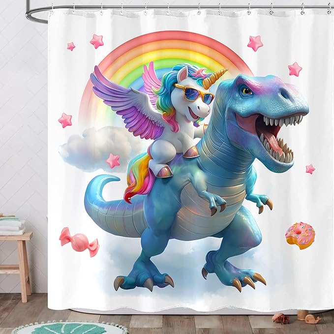 Yeoiat are You Pooping Shower Curtain Funny Shower Curtain Dinosaur Shower Curtains for Bathroom Cute Shower Curtain Set with 12 Hooks Unicorn-01 72×72 Inches