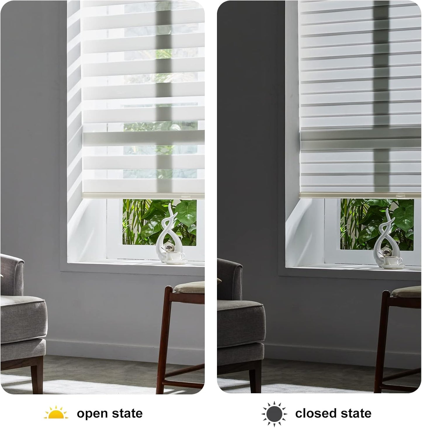Persilux Cordless Zebra Blinds for Windows (35" W X 72" H, Cream) Free-Stop Dual Layer Roller Windows Shades for Day and Night, Light Filtering Sheer Shades for Home, Easy to Install