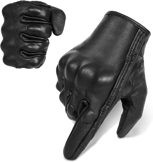 Full finger Goat Skin Leather Touch Screen Motorcycle Gloves Men/Women S,M,L,XL,XXL (Non-Perforated, S)