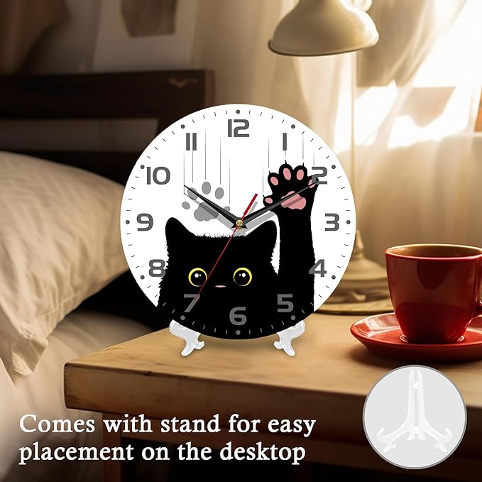 Wall Clock, 10 Inch Silent Non-Ticking Home Kitchen Decor, Battery Operated for Bathroom Bedroom Living Room Office(Cute Black Cats Paws)