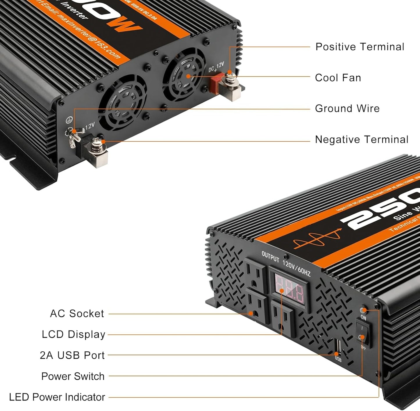 2500W Inverter Pure sine Wave RV Inverter Power Inverter 12V to 110 for Car Truck semi Truck Vehicles