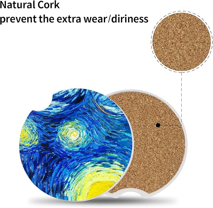 The Stars Car Coasters Pack of 2,Absorbent Ceramic Car Coasters Set for Women/Men,Drink Cup Holder Coasters,with A Finger Notch for Easy Removal