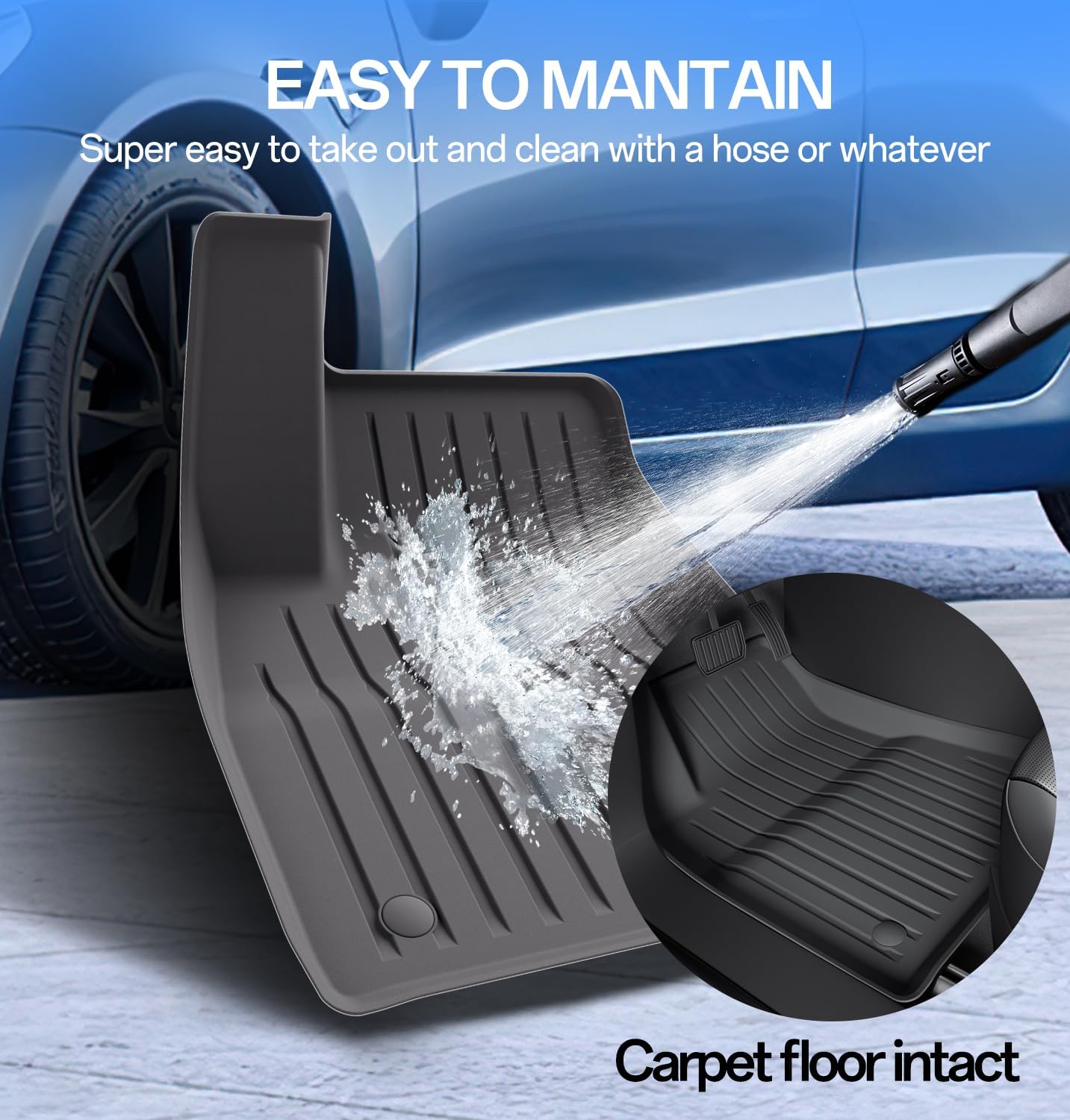 2025 New Version Floor Mats for Model 3 Highland - Full Set All Weather TPE Front, Rear, Cargo & Sub-Trunk Mats, 6-Piece Custom Fit