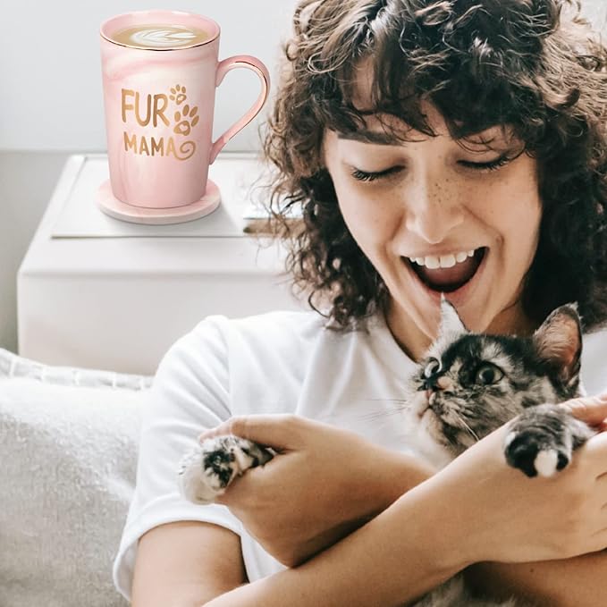 Cabtnca Dog Mom Gifts for Women, Fur Mama Mug, Fur Pet Mom Mothers Day Christmas Gifts, 14Oz Pink