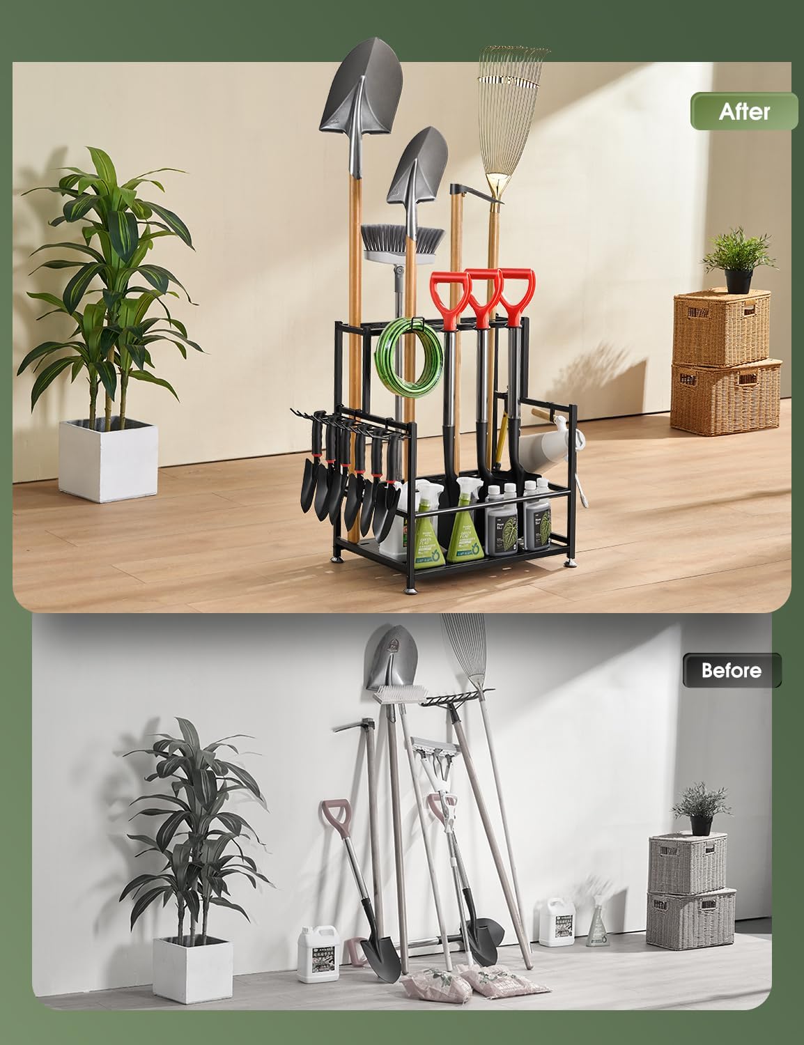 Garden Tool Organizer – Heavy-Duty Carbon Steel Storage Rack for Garage, Shed & Yard – Rust-Resistant, Holds 100+ lbs of Garden & Lawn Tools – Black