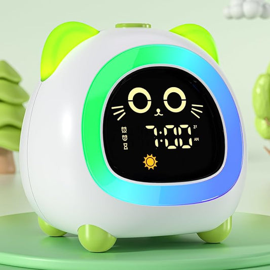 winshine Kids Alarm Clock, OK to Wake Clock with Night Light for Kids, Stay in Bed Clock Sleep Training, Nap Timer Cute Kids Room Decor, Gift Ideas for Kids Toddler Boy Girl (Green)