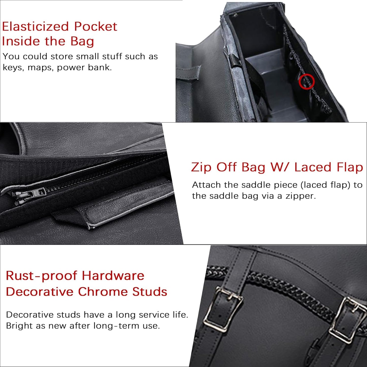 Dream Apparel Naked Cowhide Leather Motorcycle Saddle Bags Studded Throw Over Saddlebags, Motorcycle Side Bags for Honda Shadow Sportster Softail Dyna V-star (Black, No Studs)