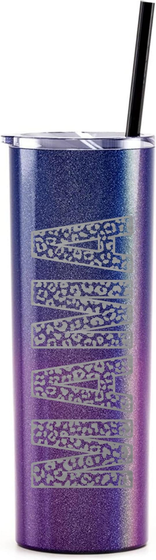 The Crafty Engineer Leopard Print MAMA Tumbler - 20 oz Laser Engraved Mom Gift (Nightshade)