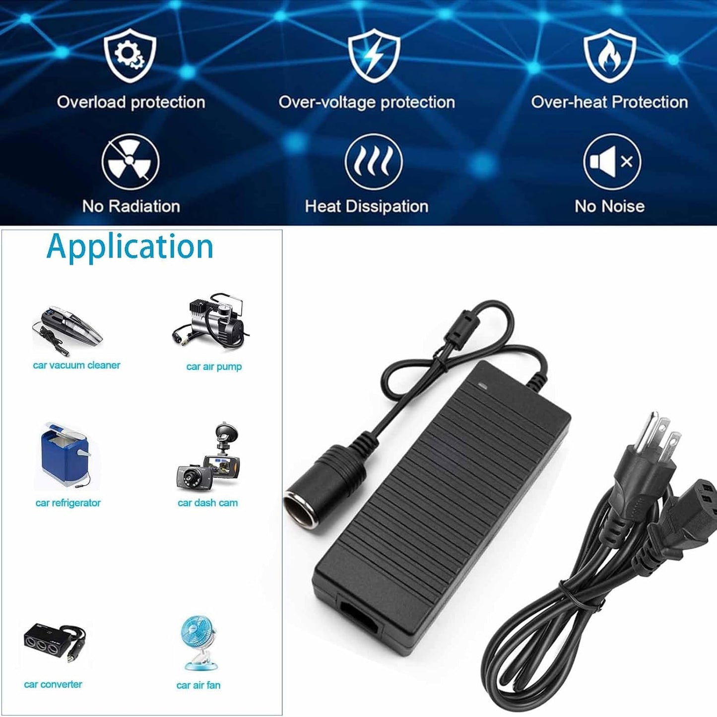 12V 15A Power Adapter Car Charger Converter,Car Cigarette Lighter Socket AC/DC Power Supply Adapter Transformer for Tire Inflator, Car Refrigerator, Car Vacuum Cleaner, and Other Car Devices