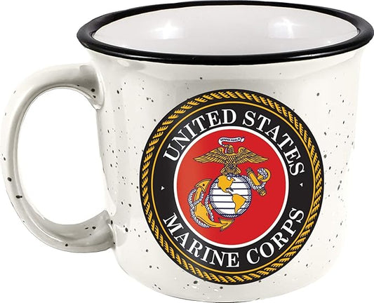 Spoontiques - Marines Camper Mug - Cute Ceramic Campfire Mug - Great for Outdoor Lovers, Backpackers, Adventurers - Friends & Family Gifts