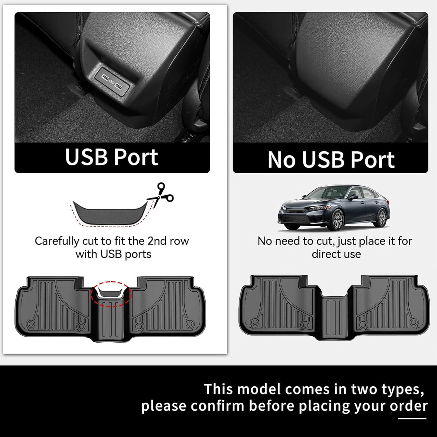 Fit for 2025 2024 2023 2022 Honda Civic Sedan Si Floor Mats & Cargo Liner: All Weather Protection TPE Car Floor Liners with Trunk Mat - 1st & 2nd Row & Cargo Car Mat Full Set Black (Not for Hatchback)