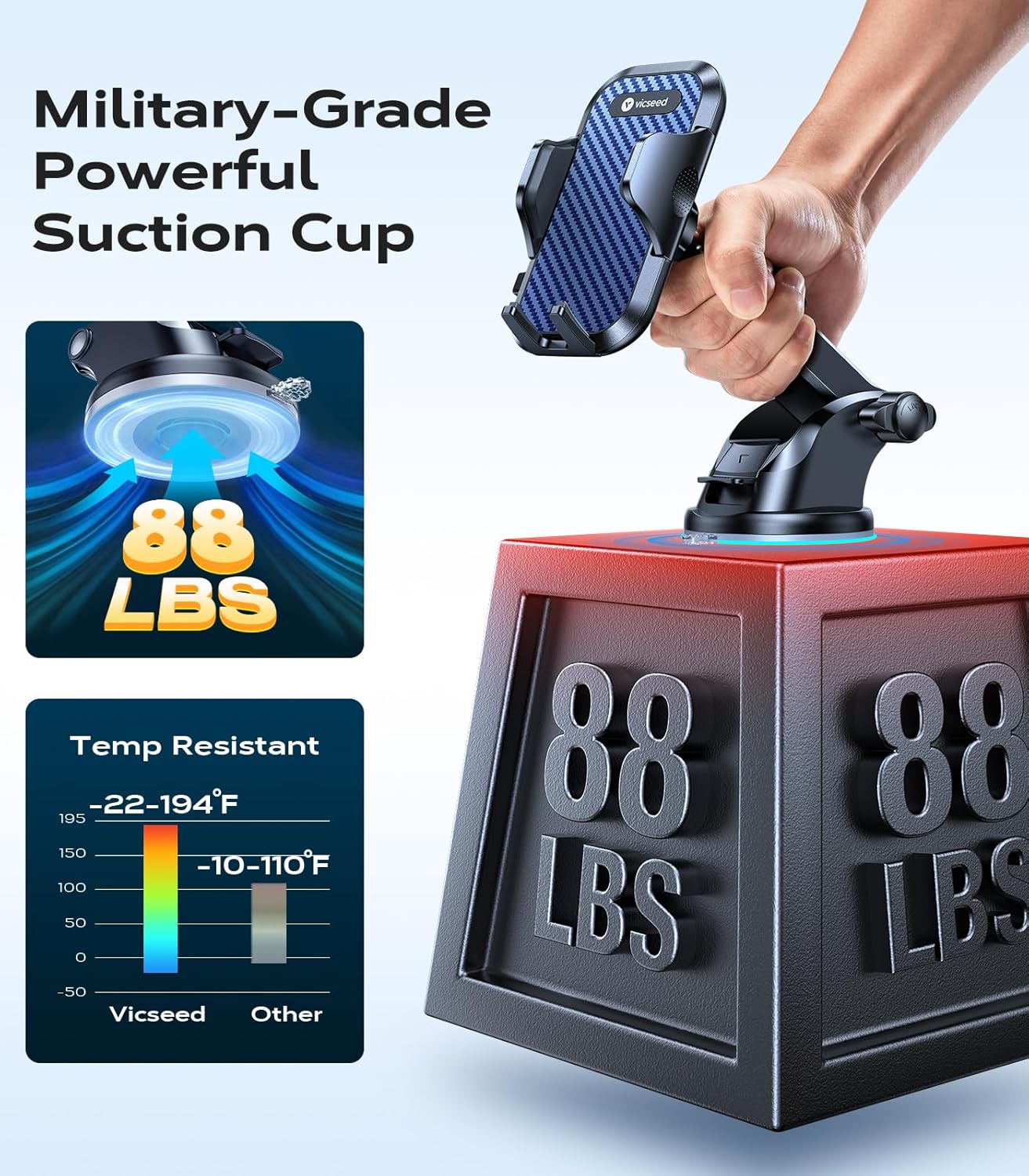 VICSEED [True Strongest Suction] [Rally Racing-Grade Stability] Phone Holders for Your Car 2025 Upgraded Car Phone Holder Mount Truck Stand Cradle for iPhone Samsung All Phones, Dark Blue