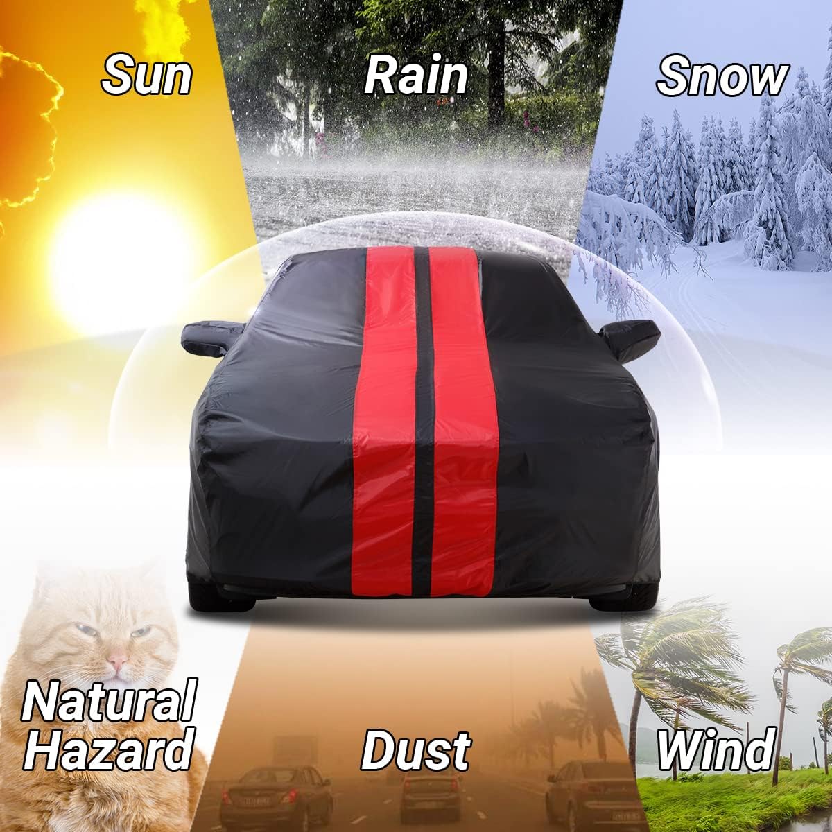 iCarCover Custom Car Cover Compatible with Charger 2006-2024, Waterproof All-Weather Rain Snow UV Sun Protector Full Exterior Indoor Outdoor Car Covers, Stripe (Black/Red)