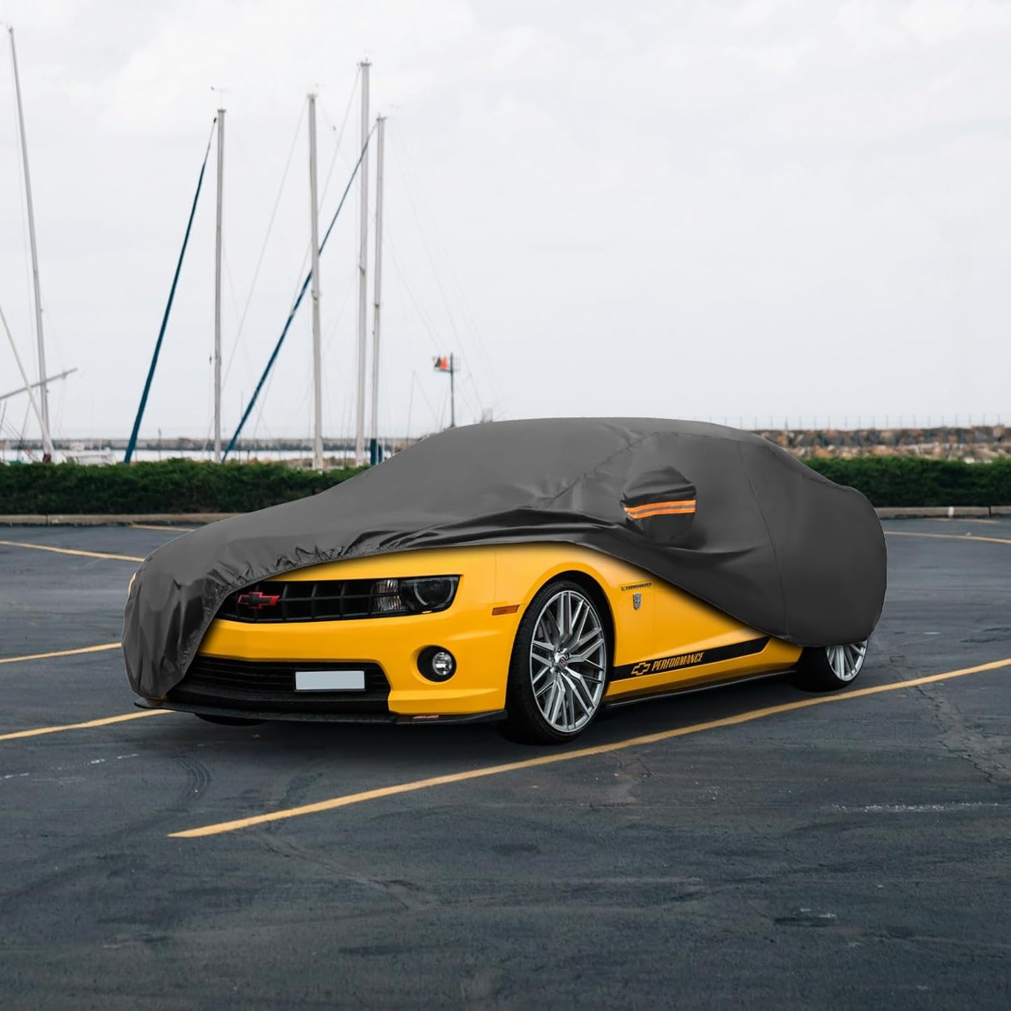 MORNYRAY Compatible with Chevy Camaro,Car Cover Outdoor Waterproof Sun Rain Snow Hail Protection with Driver Door Zipper (Black, Custom Fit Chevy Camaro)